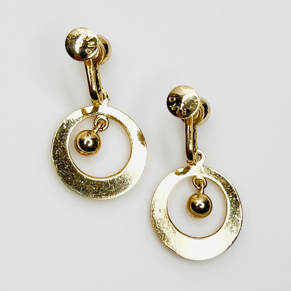 Signed Marino vintage gold tone earrings detail view