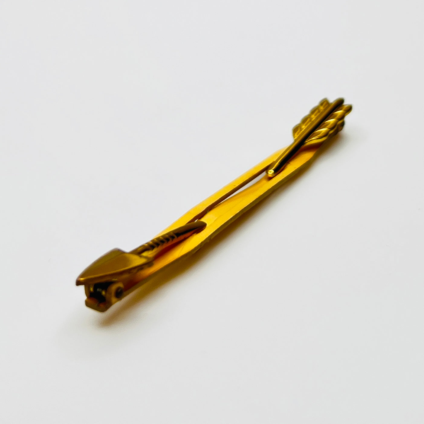 Mid Century gold arrow tie clip with shirt attachment
