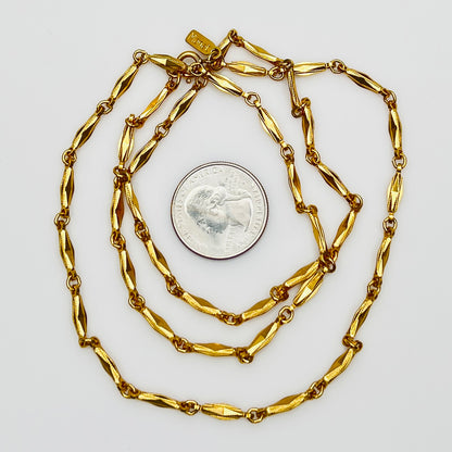 Gold textured link chain necklace flat lay vintage Monet