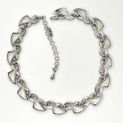 Back view Vintage 1960s Monet textured silver tone choker with extender chain
