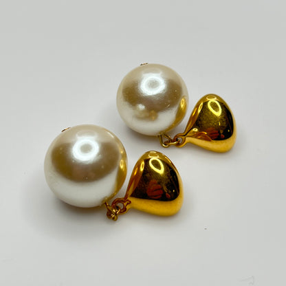 Vintage Napier faux pearl drop earrings with gold tone tops