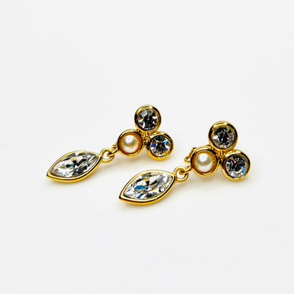 Vintage signed Napier gold-tone rhinestone and faux pearl clip-on earrings