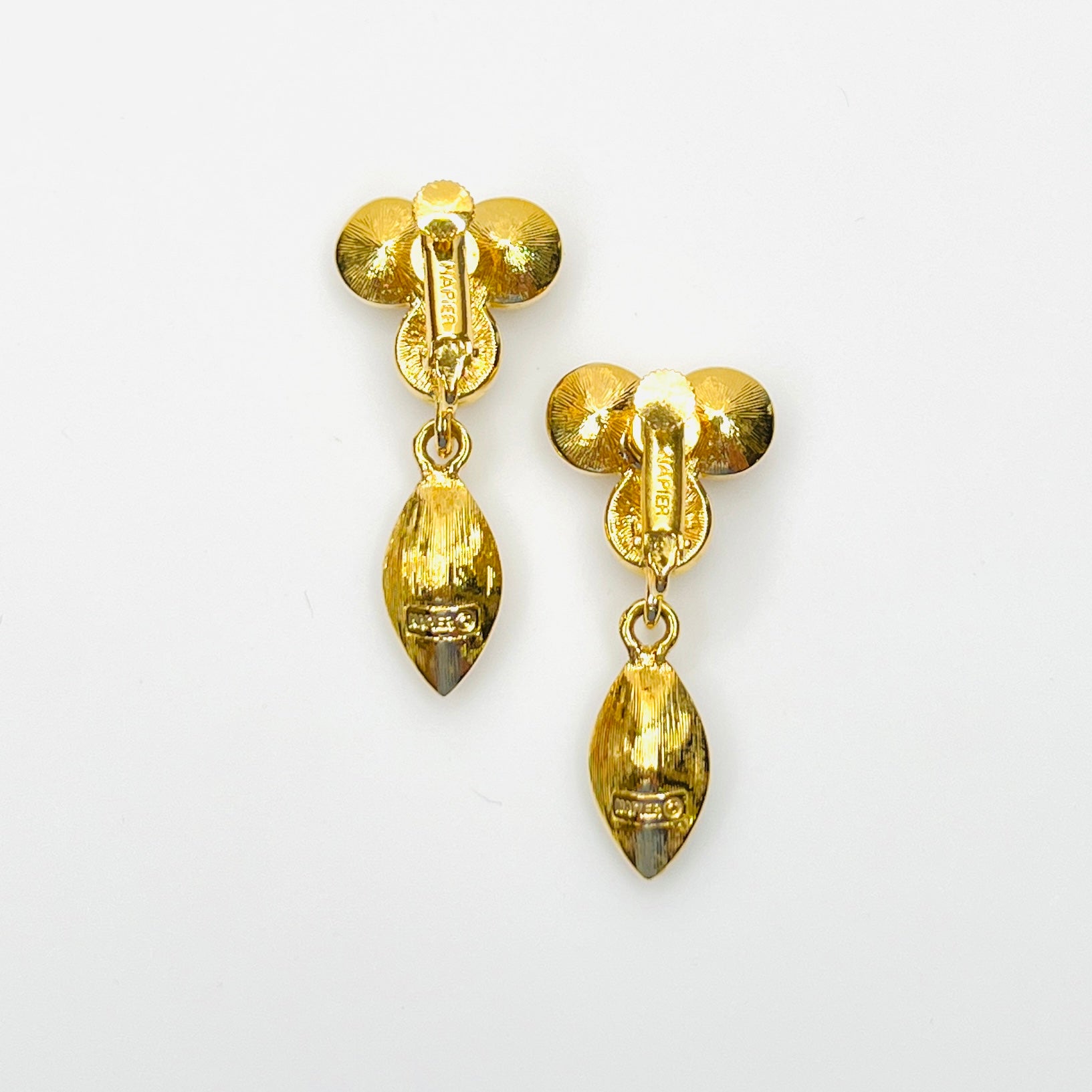 Back view of signed Napier gold-tone rhinestone clip-on earrings