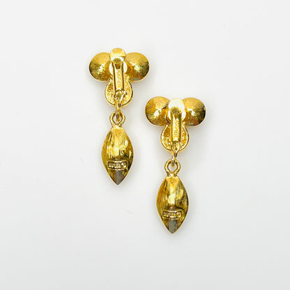 Back view of signed Napier gold-tone rhinestone clip-on earrings