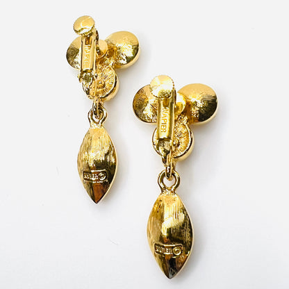 Back view of signed Napier gold-tone rhinestone clip-on earrings