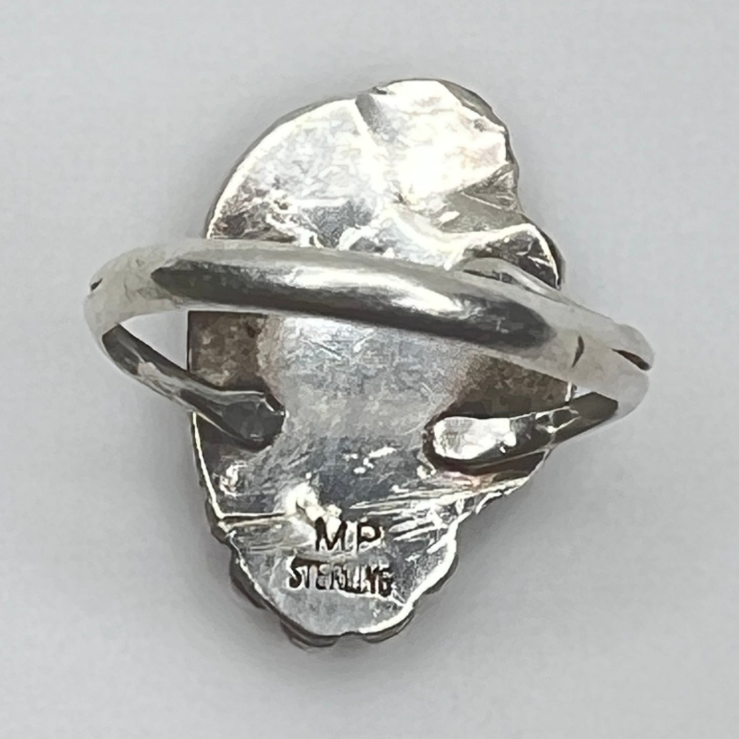 Back view of signed sterling silver Navajo ring