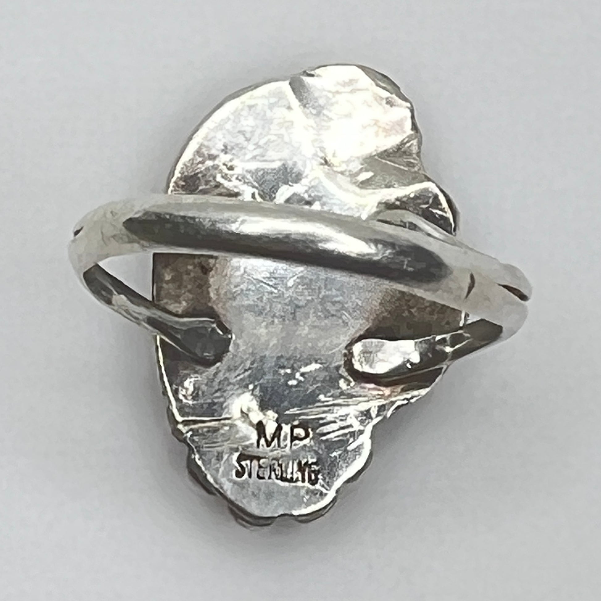 Back view of signed sterling silver Navajo ring