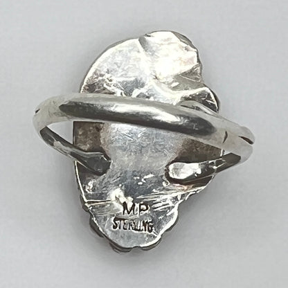 Back view of signed sterling silver Navajo ring