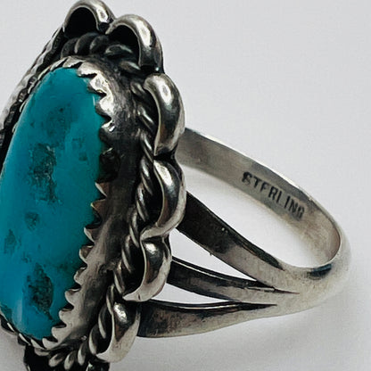 sterling stamp view of vintage sterling silver artisan turquoise ring