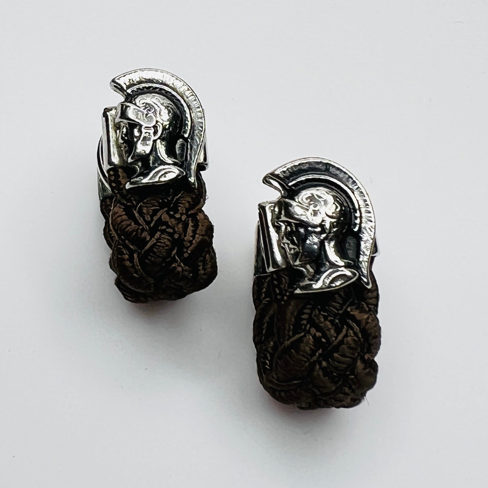 Vintage Roman soldier silver tone cufflinks braided wrap