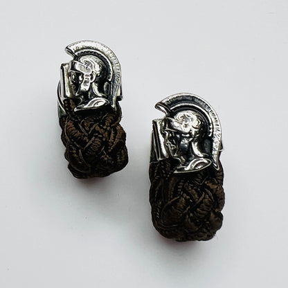 Vintage Roman soldier silver tone cufflinks braided wrap