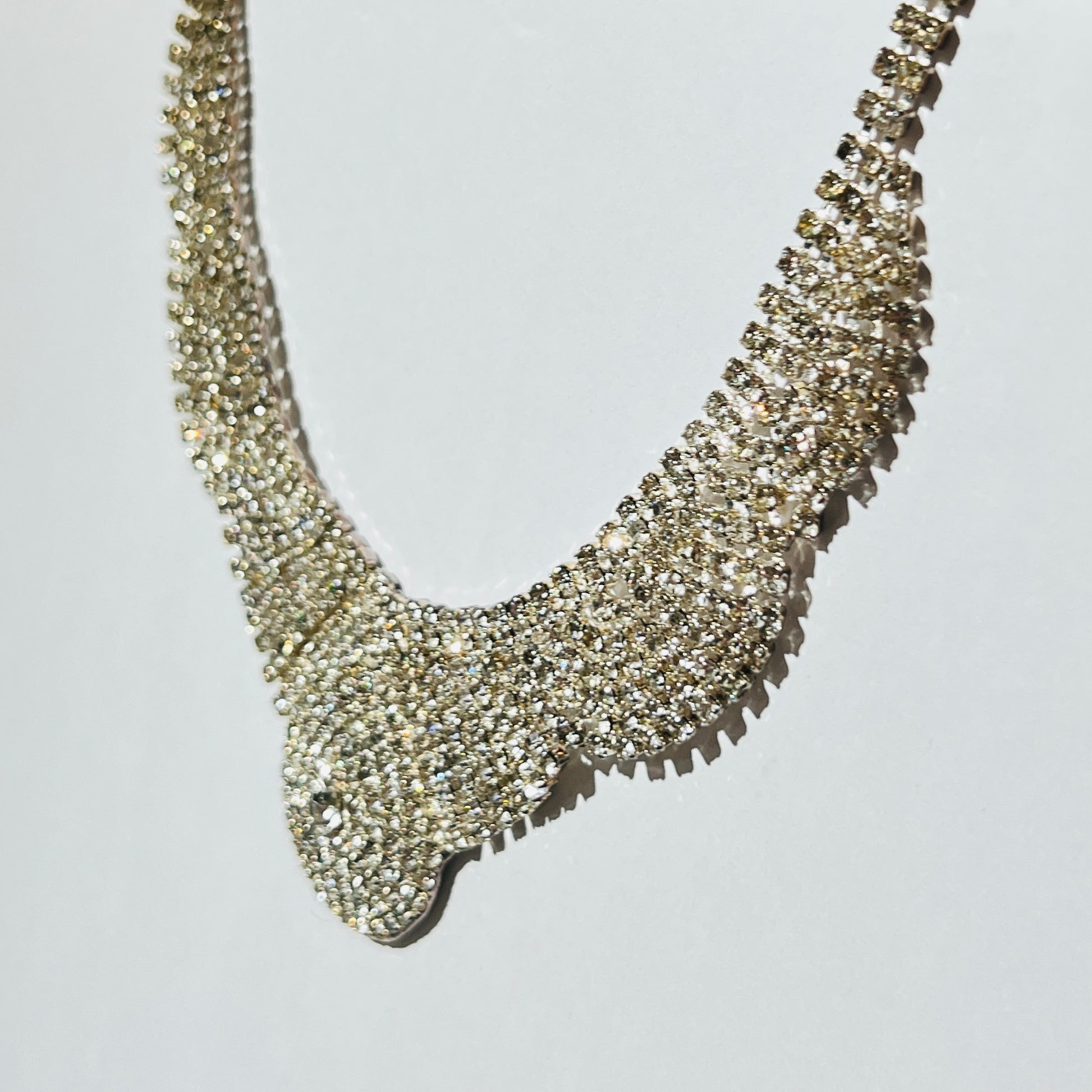 Clear rhinestone statement necklace with fan drape design