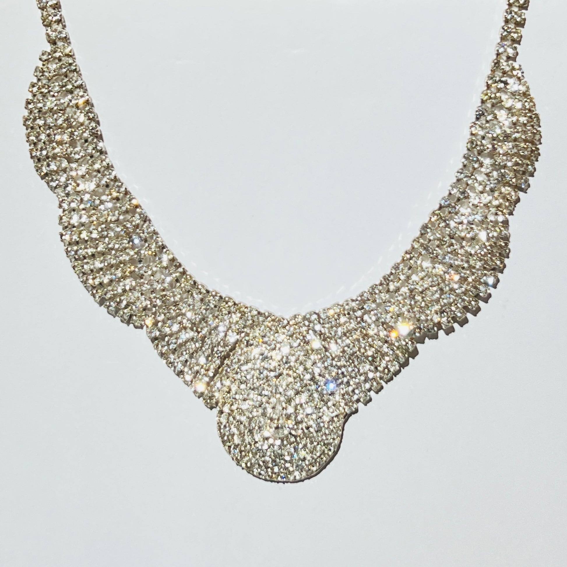 Clear rhinestone statement necklace with fan drape design