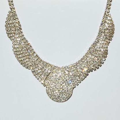 Clear rhinestone statement necklace with fan drape design