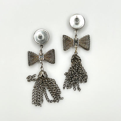 Back view of vintage silver tone tassel earrings with stabilizer push backs