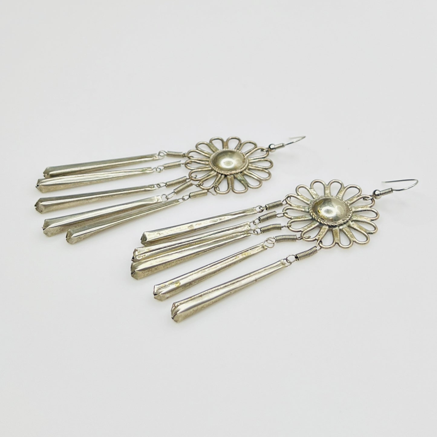 Artisan Hmong style earrings with floral medallion and dangles