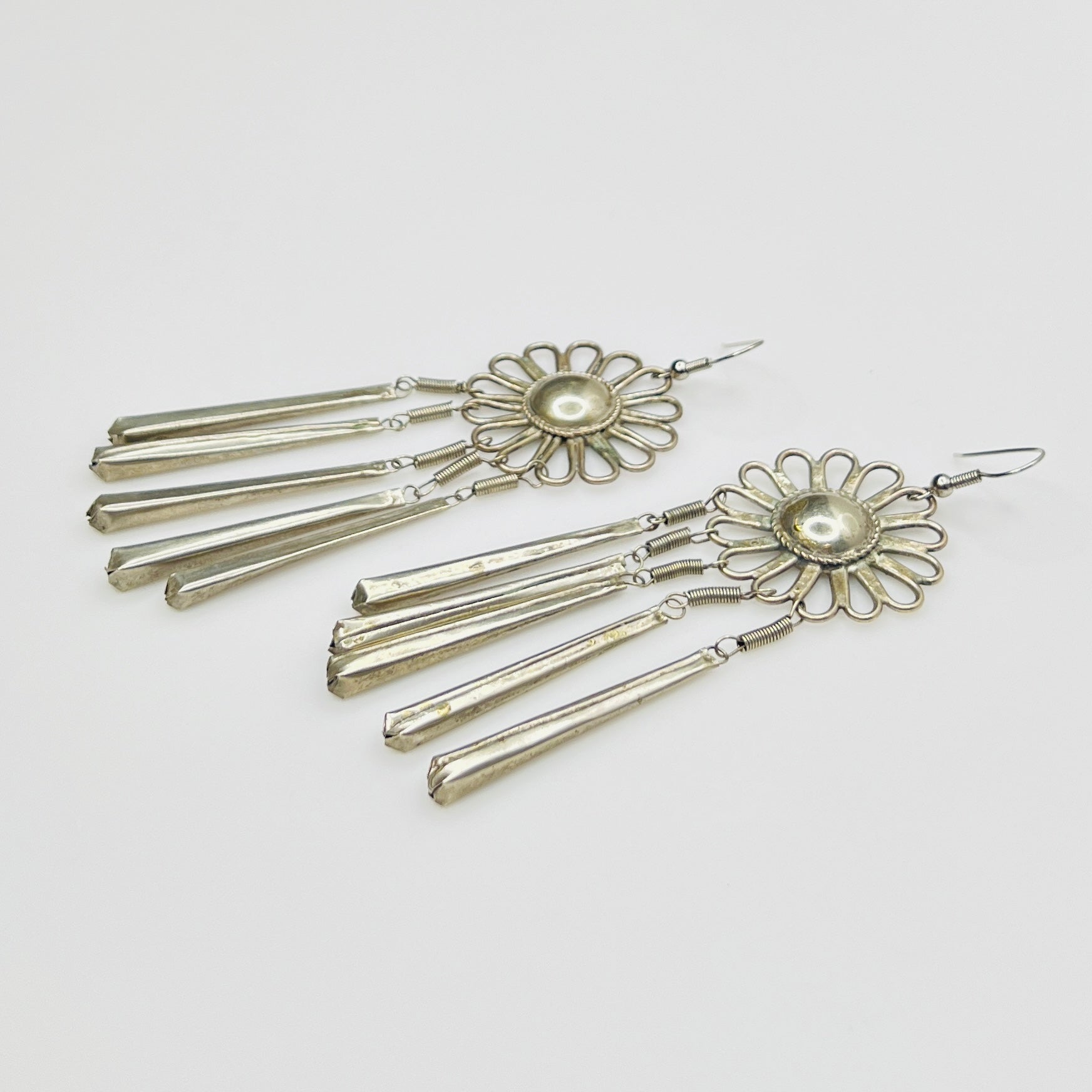 Artisan Hmong style earrings with floral medallion and dangles