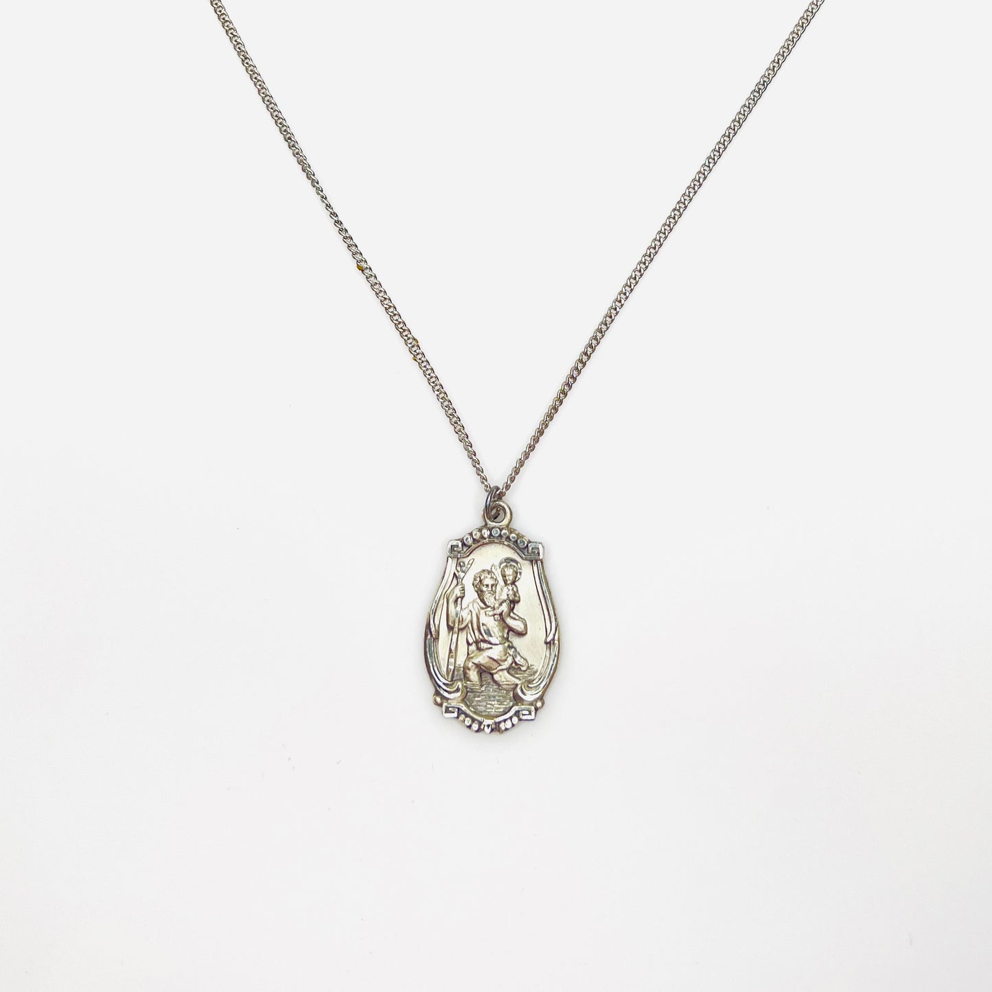 Vintage Hayward sterling silver St. Christopher medal necklace on sterling chain.