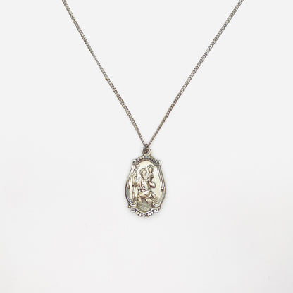 Vintage Hayward sterling silver St. Christopher medal necklace on sterling chain.