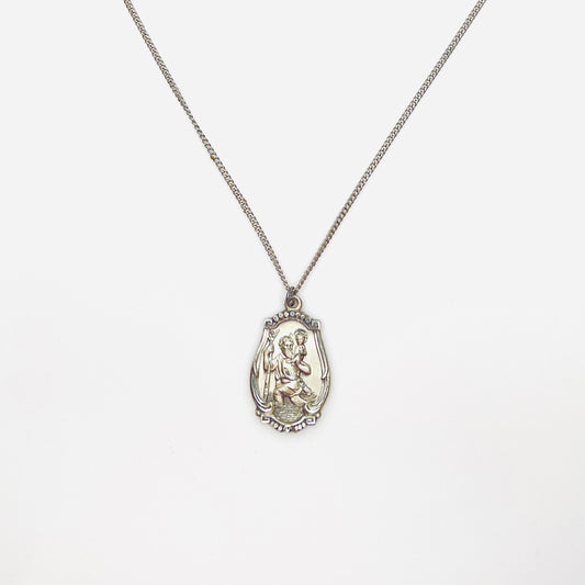 Vintage Hayward sterling silver St. Christopher medal necklace on sterling chain.