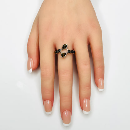 Sterling silver Baltic amber statement ring size 9 shown on hand