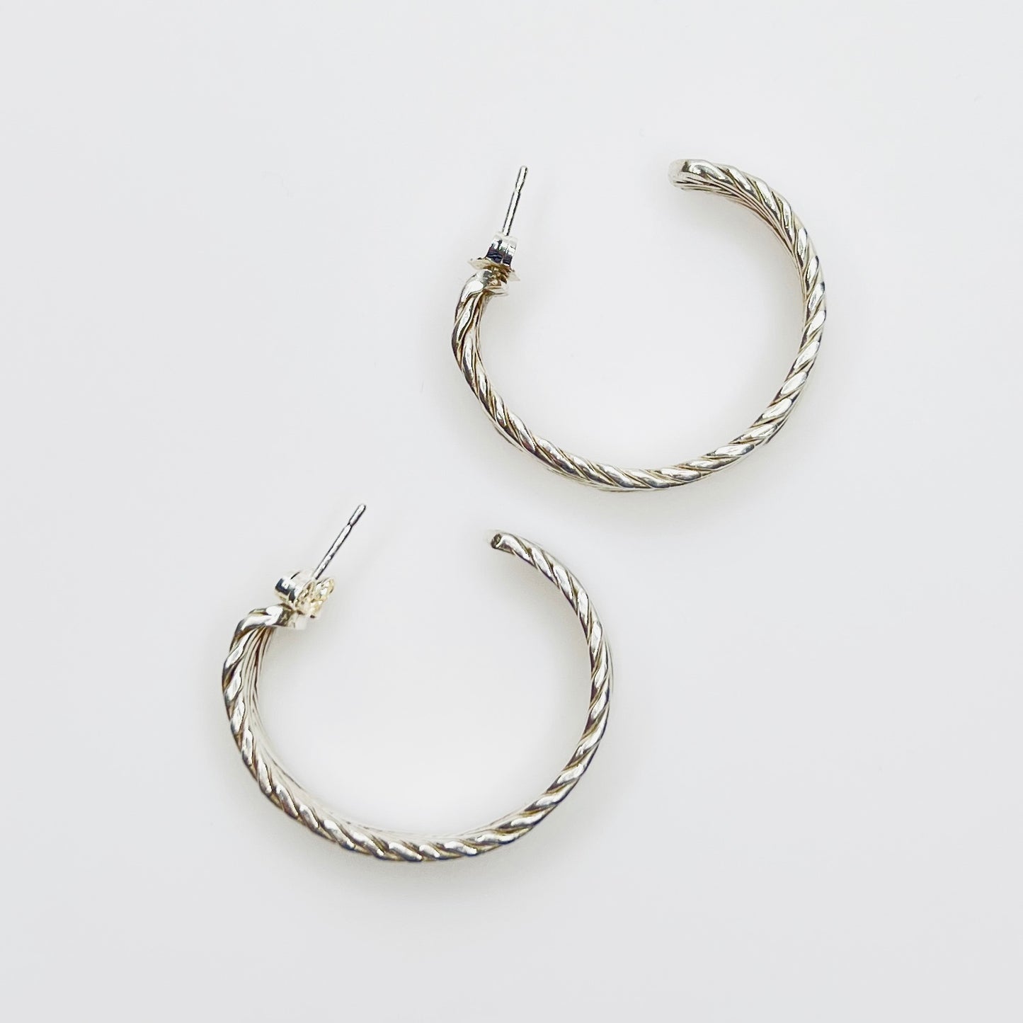 Vintage textured sterling silver hoop earrings with post backs