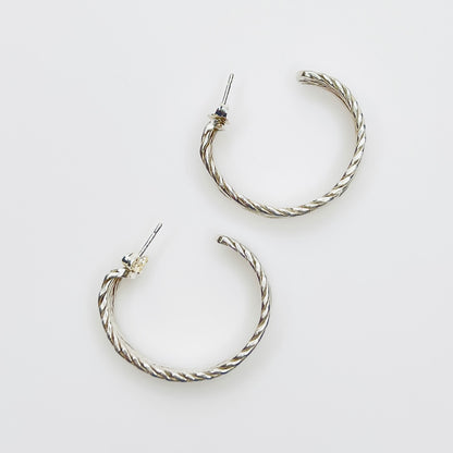 Vintage textured sterling silver hoop earrings with post backs