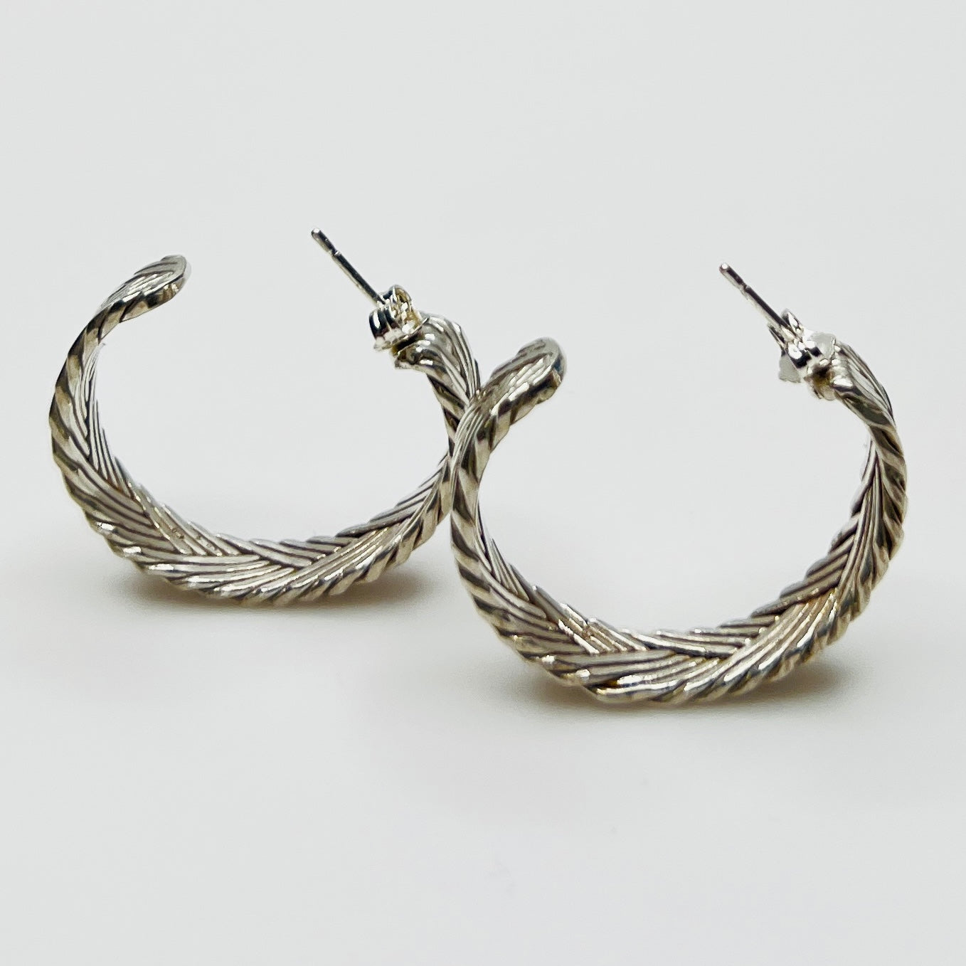 Vintage textured sterling silver hoop earrings with post backs