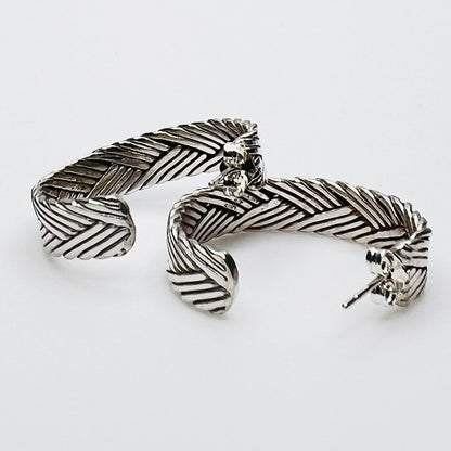 Vintage textured sterling silver hoop earrings with post backs