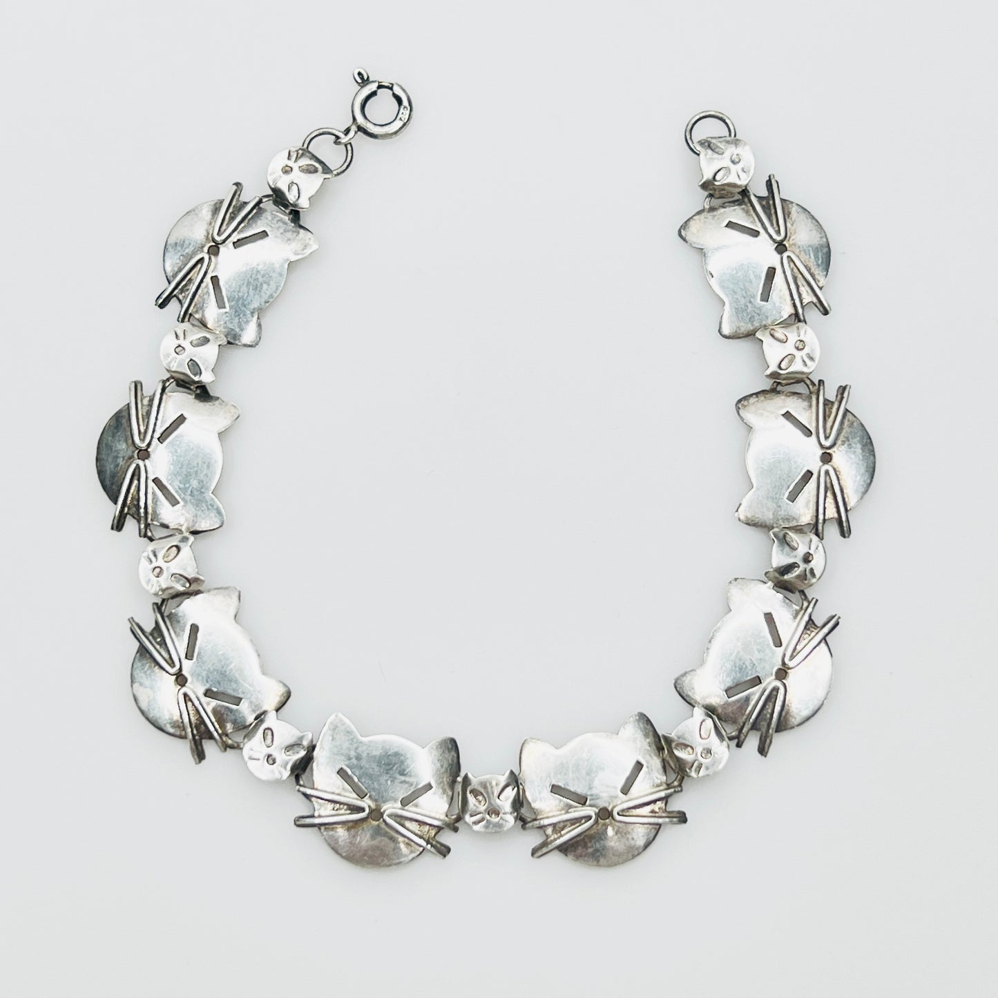 Sterling Silver Cat Link Bracelet – 1980s – Artisan Feline Design