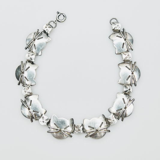 Sterling Silver Cat Link Bracelet – 1980s – Artisan Feline Design