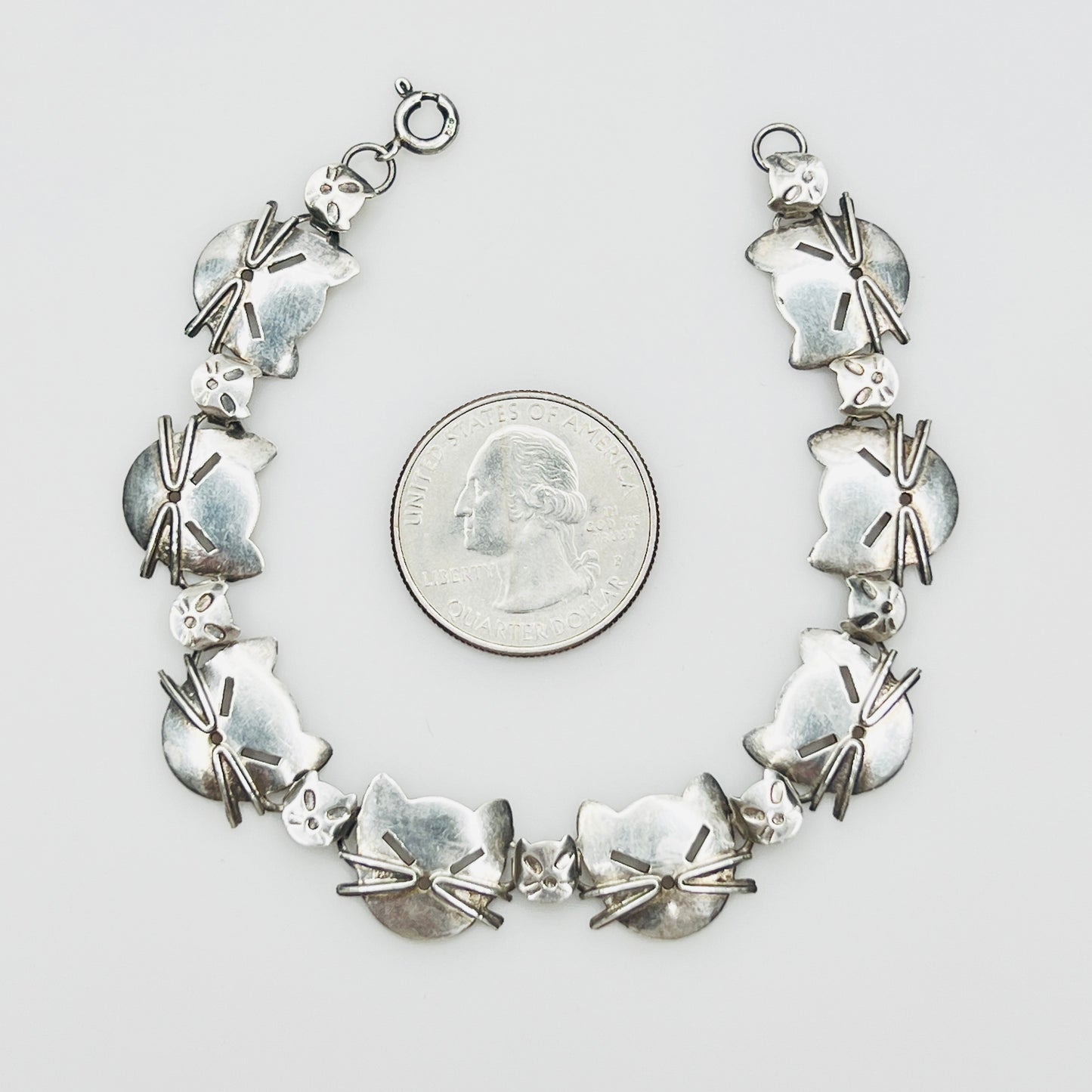 Sterling Silver Cat Link Bracelet – 1980s – Artisan Feline Design