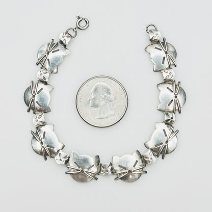 Sterling Silver Cat Link Bracelet – 1980s – Artisan Feline Design