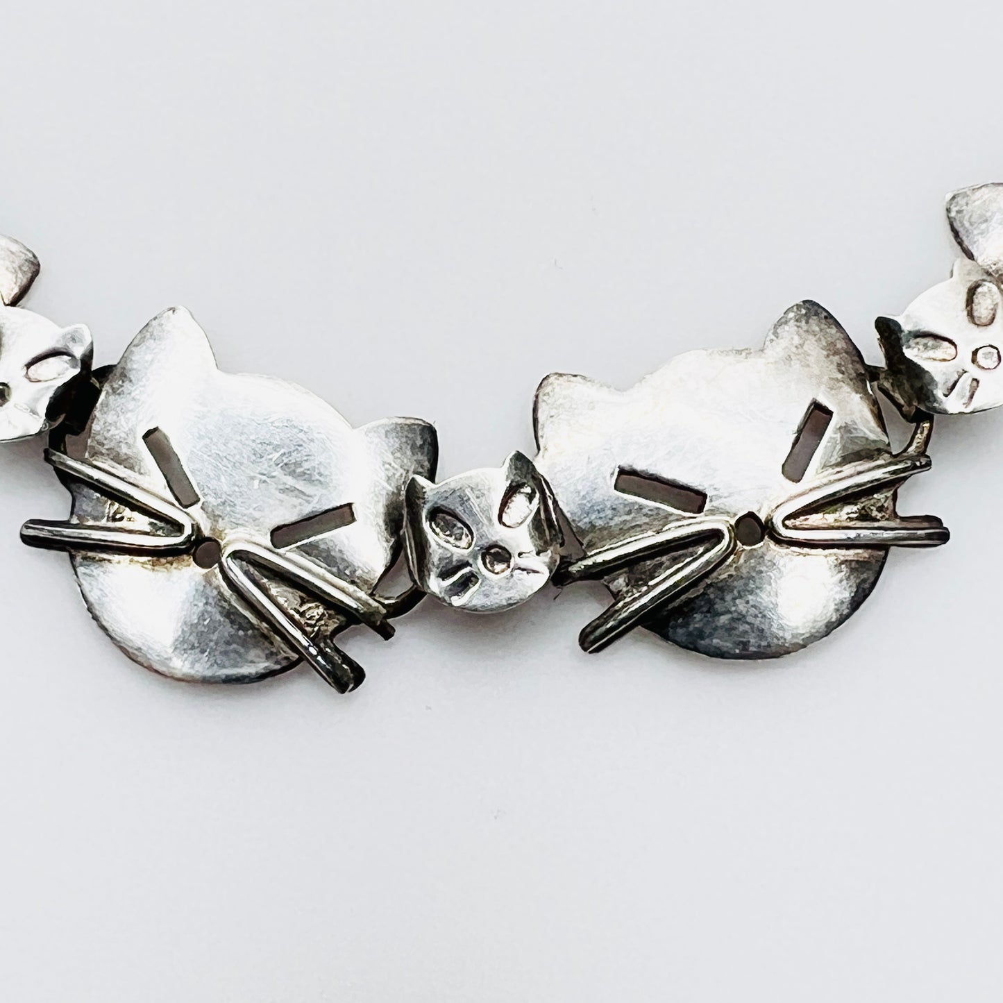 Sterling Silver Cat Link Bracelet – 1980s – Artisan Feline Design