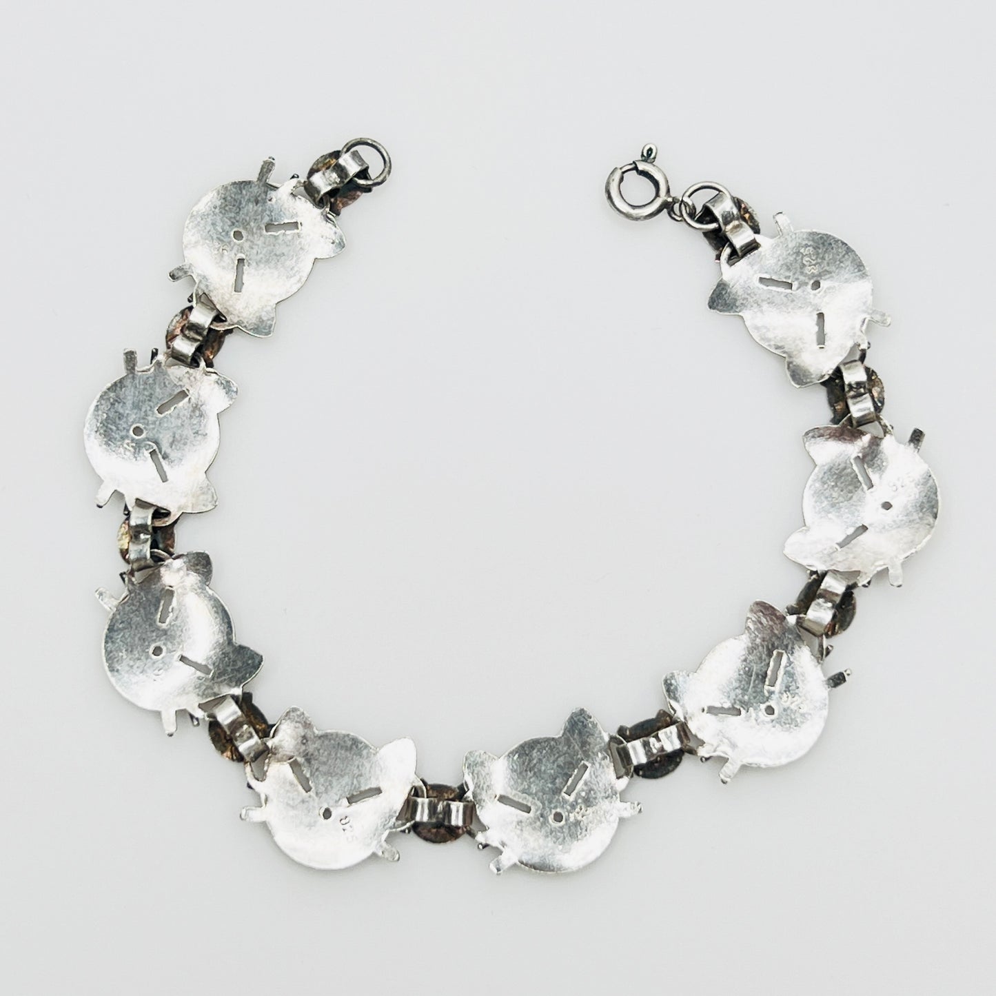 Sterling Silver Cat Link Bracelet – 1980s – Artisan Feline Design