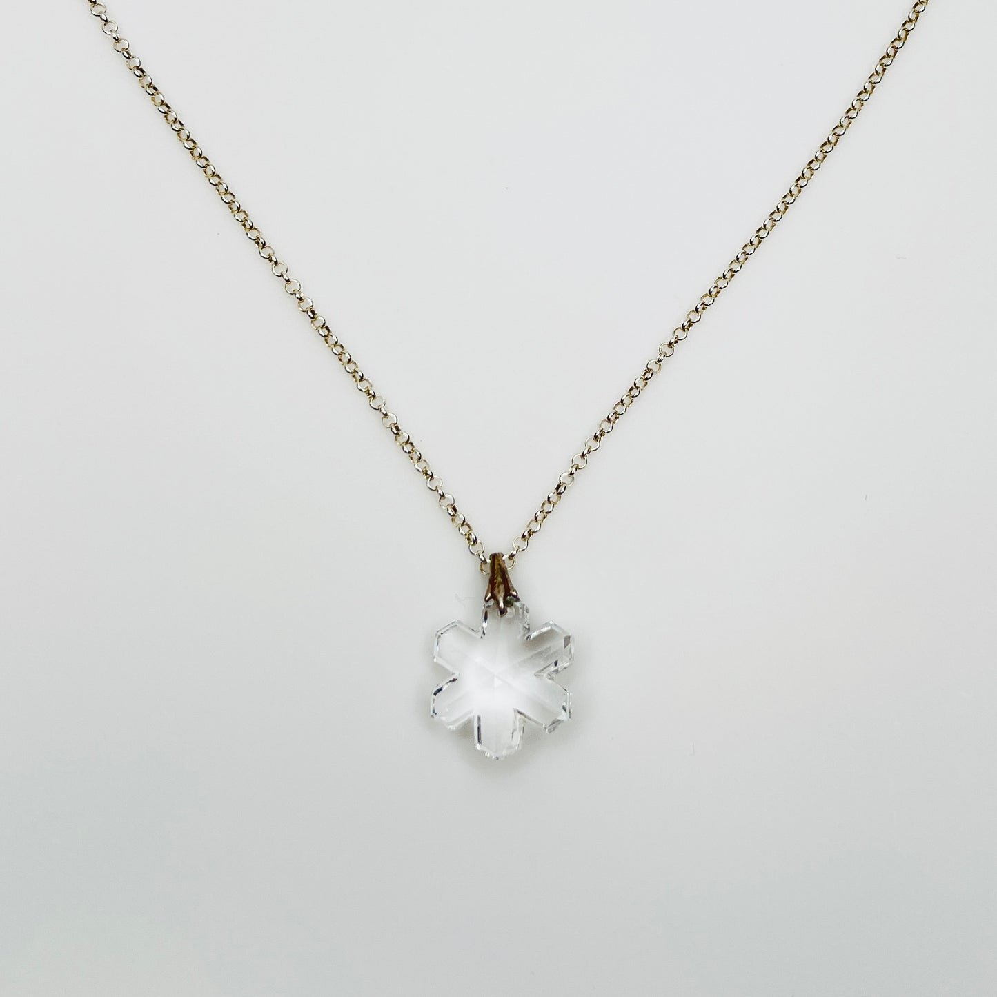 Sterling silver chain with clear crystal snowflake pendant necklace