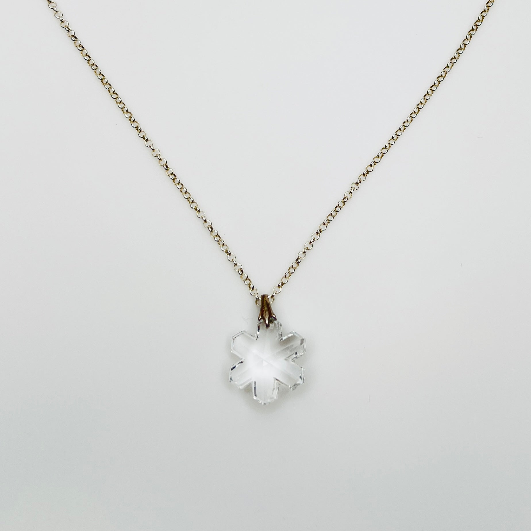 Sterling silver chain with clear crystal snowflake pendant necklace