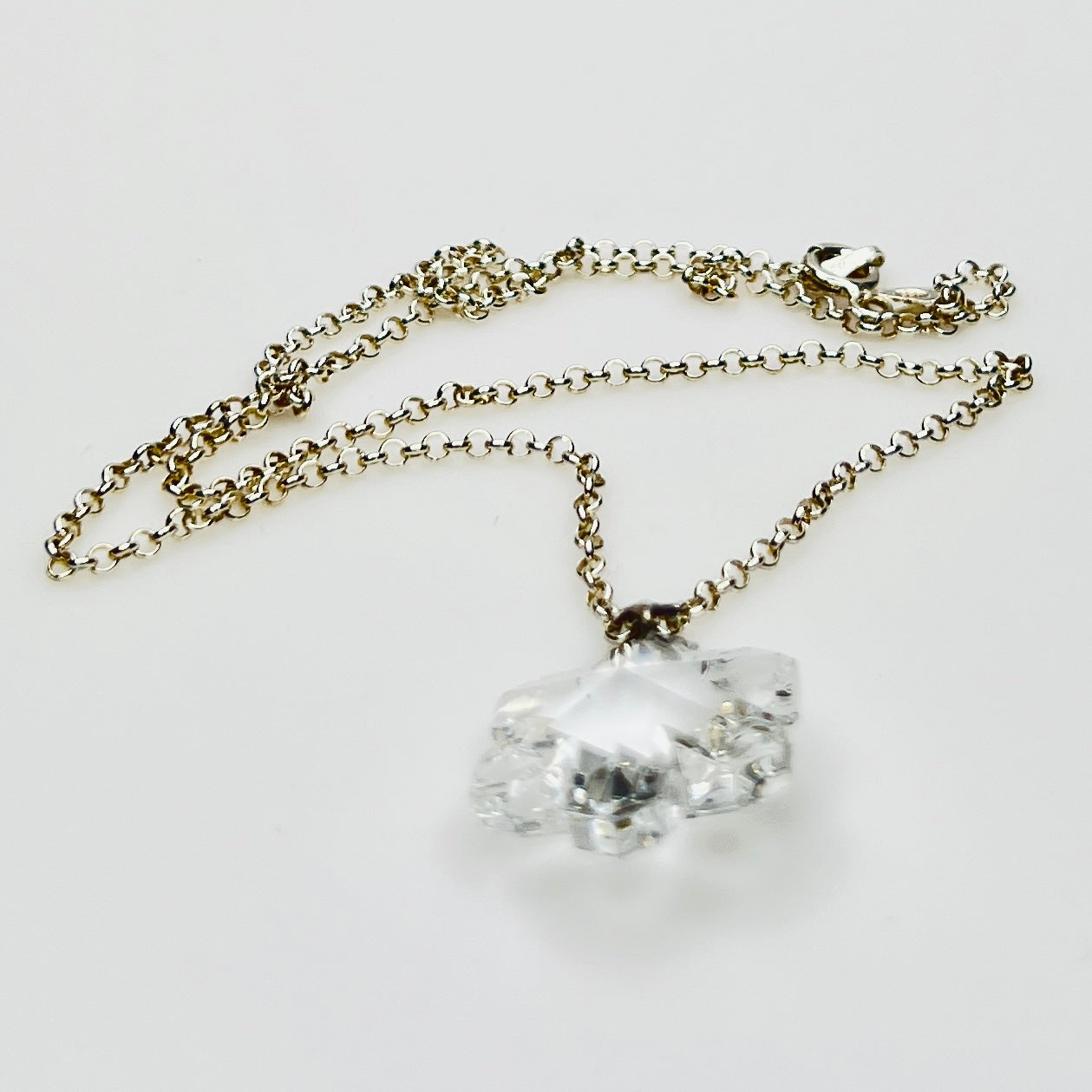 Sterling silver chain with clear crystal snowflake pendant necklace