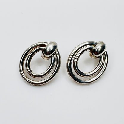 Vintage sterling silver double oval loop stud earrings from the 1980s