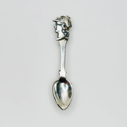 Vintage sterling silver spoon brooch with classical warrior profile