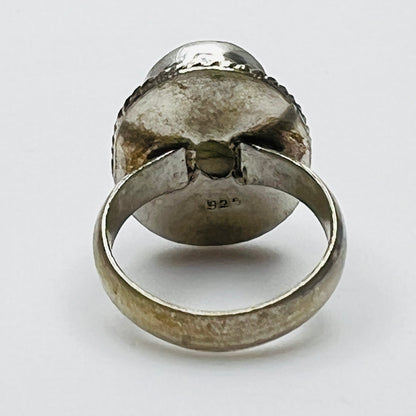 Back of vintage sterling silver labradorite ring stamped 925