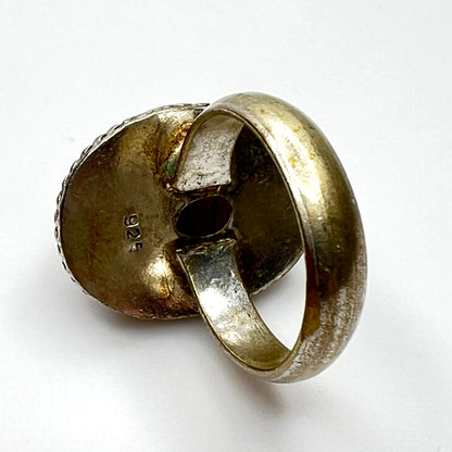Back of vintage sterling silver labradorite ring stamped 925