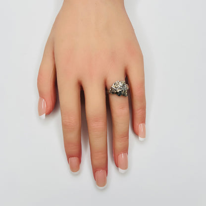 1980s sterling silver floral leaf ring on hand model