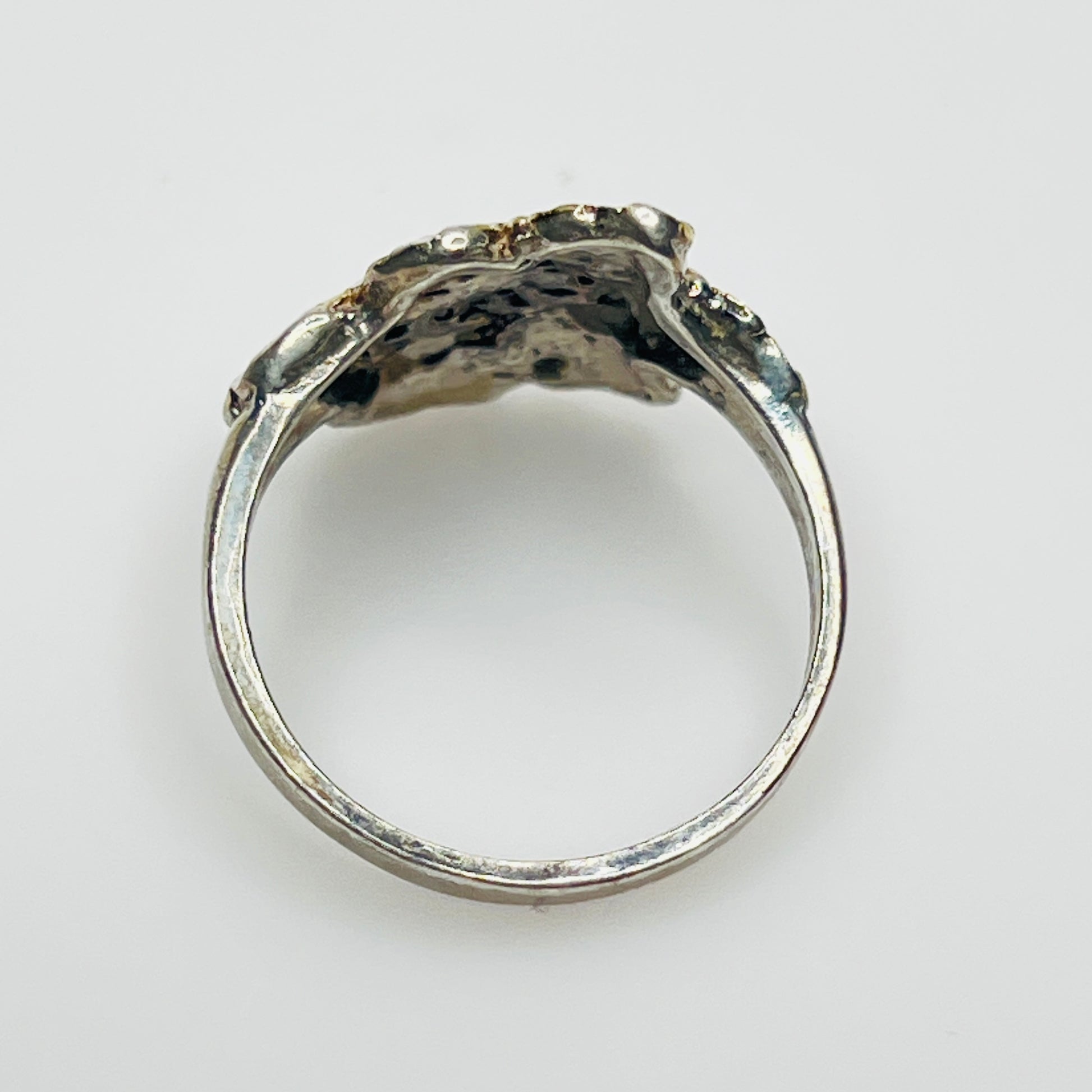 Back view of sterling silver botanical cluster ring band