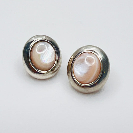 Vintage sterling silver mother of pearl oval stud earrings iridescent