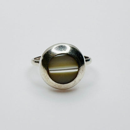Vintage sterling silver mother of pearl modernist ring