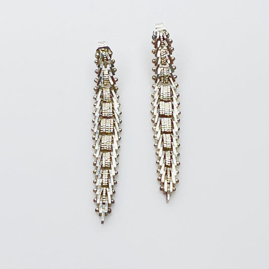 Vintage sterling silver geometric dangle earrings with textured modernist design