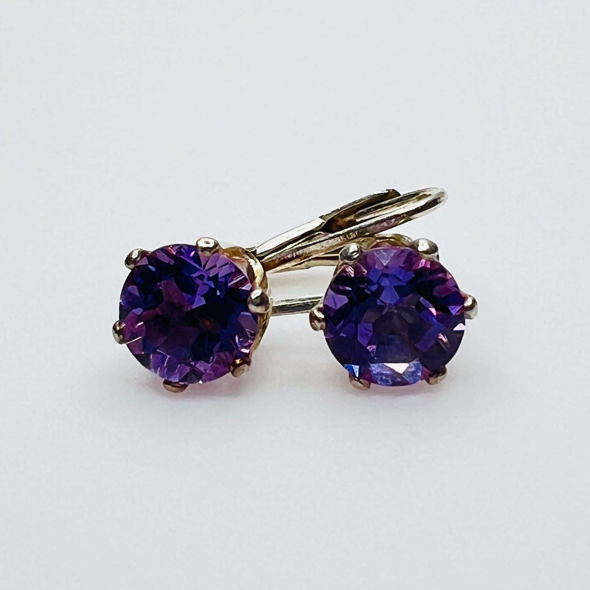 Sterling silver purple topaz leverback earrings vintage faceted stones