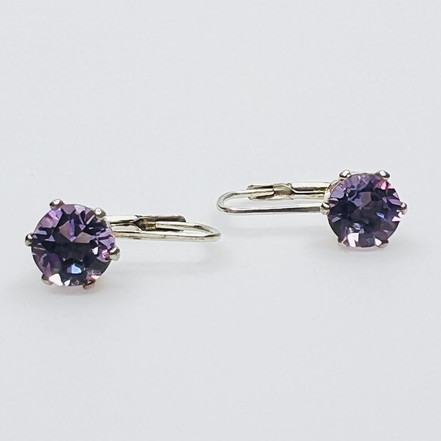Sterling silver purple topaz leverback earrings vintage faceted stones