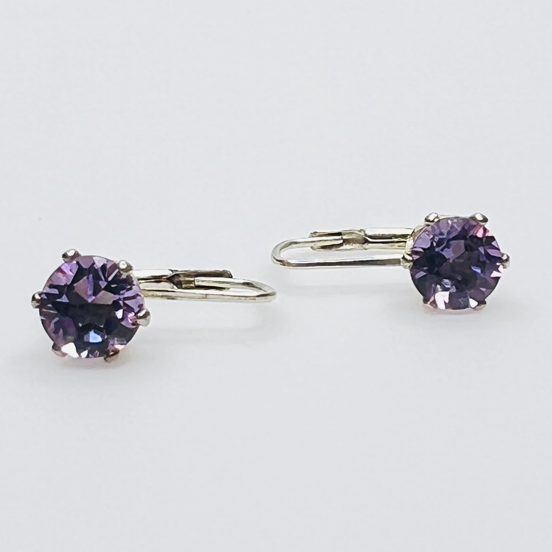 Sterling silver purple topaz leverback earrings vintage faceted stones